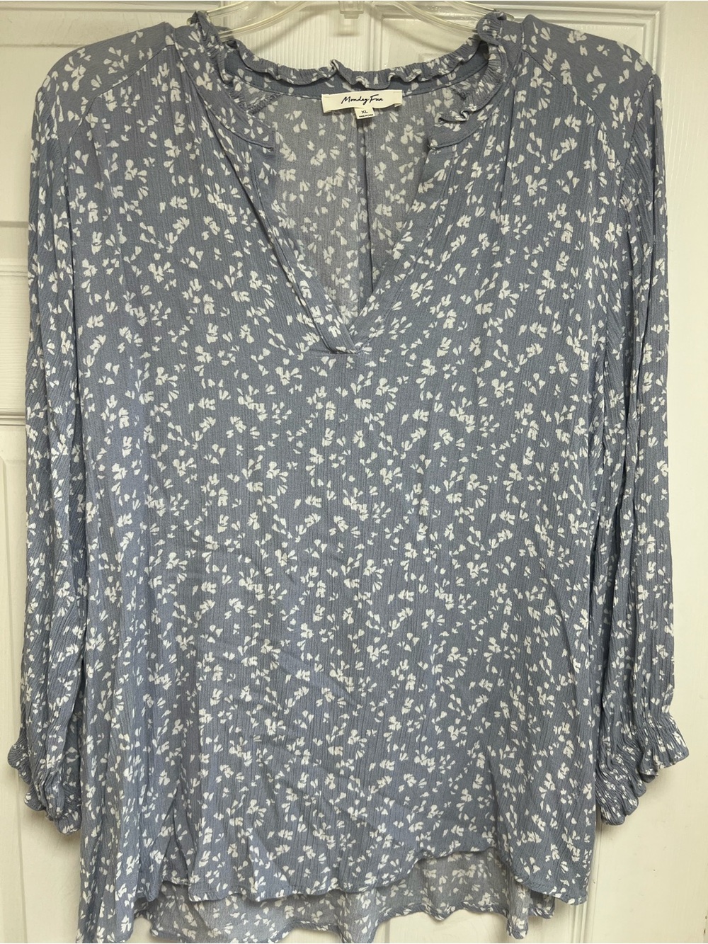 Blue Floral V-Neck Women's Top